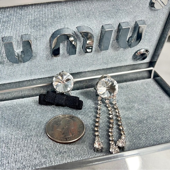 Miu Miu Swarovski Crystal & Bow Mis-Matched Clip-On Earrings - Picture 4 of 5